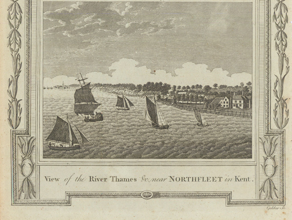 View of the River Thames &c. near Northfleet in Kent. WALPOOLE 1794 old print